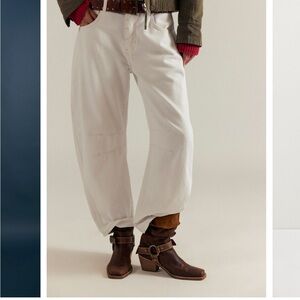 Free People White Barrel Jeans
